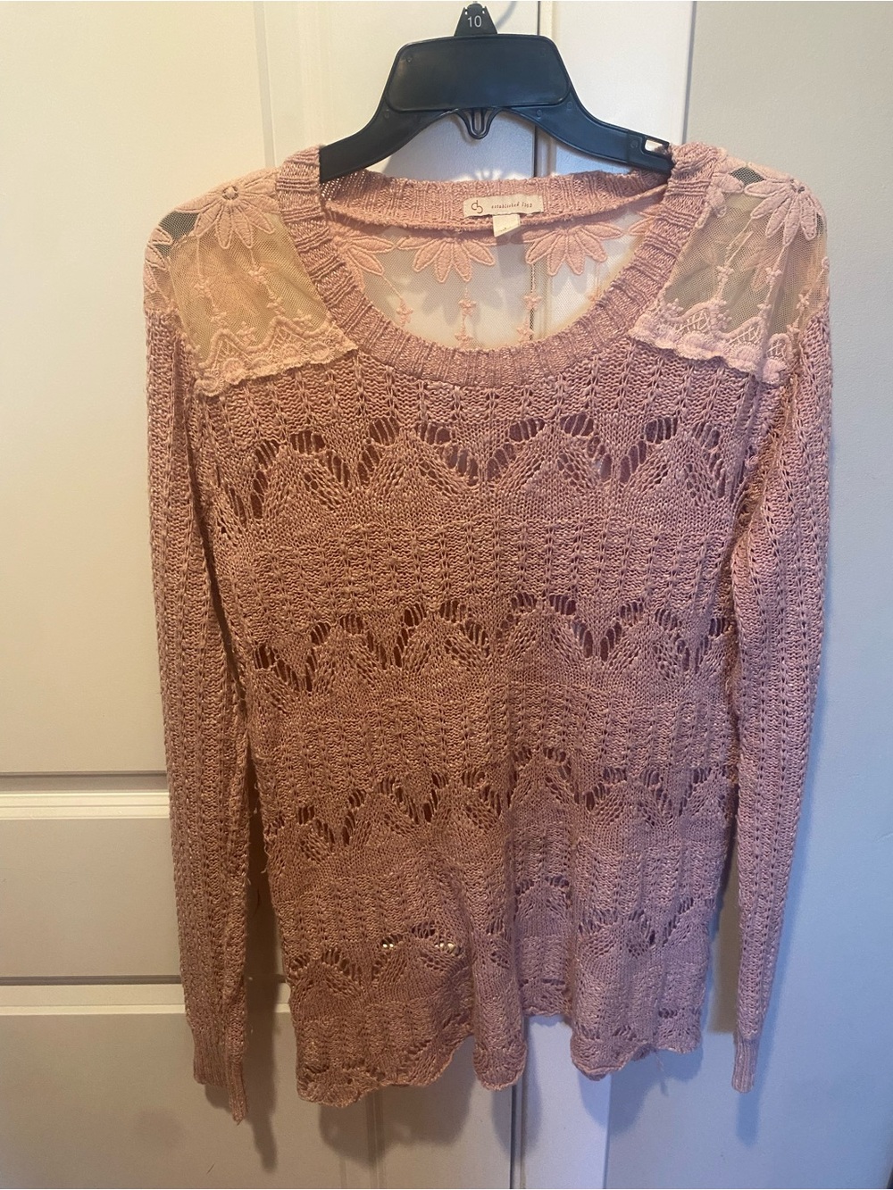 db Established 1962 Lace Open-Knit Crew Sweater - Blush Pink